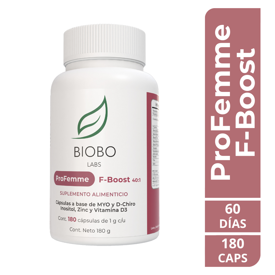 F-Boost está formulado con MYO y D-Chiro Inositol, Zinc y Vitamina D3. Los inositoles (MYO y D-Chiro) han sido objeto de diversos estudios científicos debido a su aplicación en el tratamiento del Síndrome de Ovario Poliquístico (SOP). Estos ingredientes, en general, han sido estudiados por diversos autores por su capacidad de influir en diferentes procesos relacionados con el SOP, deduciendo que con la combinación de estos, se optimiza la salud femenina.