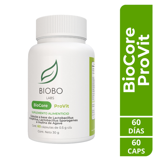 ProVit combina 65 billones de probióticos, como Lactobacillus acidophilus y inulina de agave, respaldados científicamente por mejorar la microbiota intestinal, promoviendo salud digestiva, mejor absorción de nutrientes y un sistema inmunológico fuerte. Una microbiota equilibrada es clave para aprovechar al máximo la suplementación.